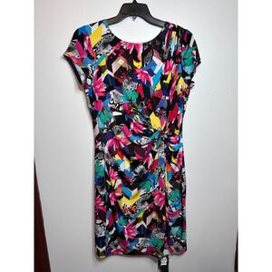 Ellen Tracy Womens Abstract Geometric Floral Knot Front Sheath Dress 14
